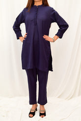 Navy Blue Women CO-ORDS Set Stitched Suit (All Season) VW01-B