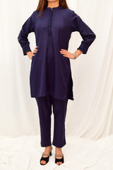 Navy Blue Women CO-ORDS Set Stitched Suit (All Season) VW01-B