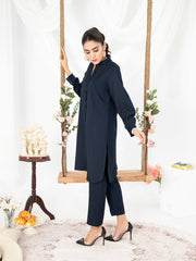 Navy Blue Women CO-ORDS Set Stitched Suit (All Season) VW14-B