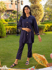 Navy Blue Women CO-ORDS Set Stitched Suit (All Season) VW03-B