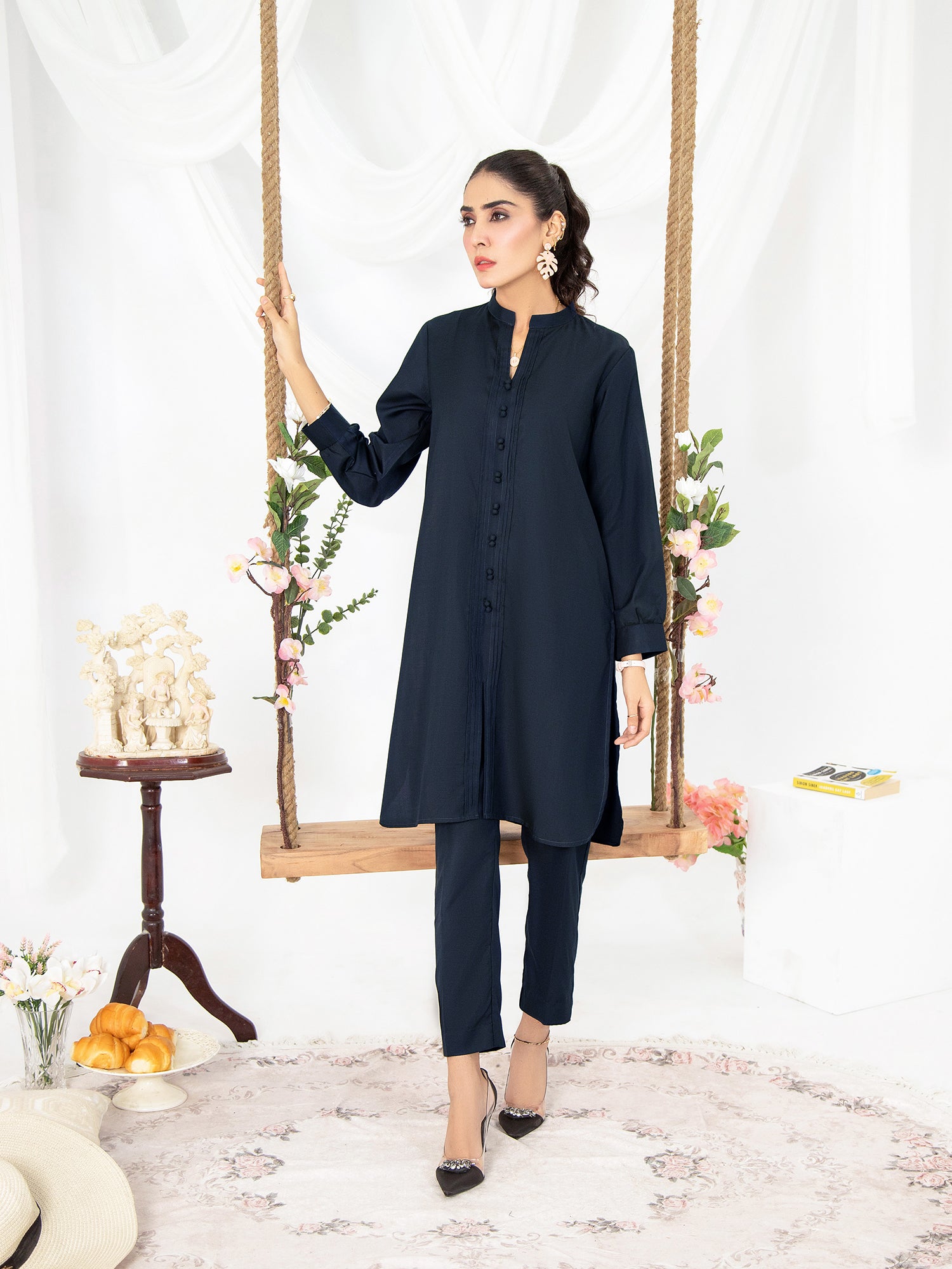 Navy Blue Women 2Pcs Stitched Suit (All Season) VW14-B