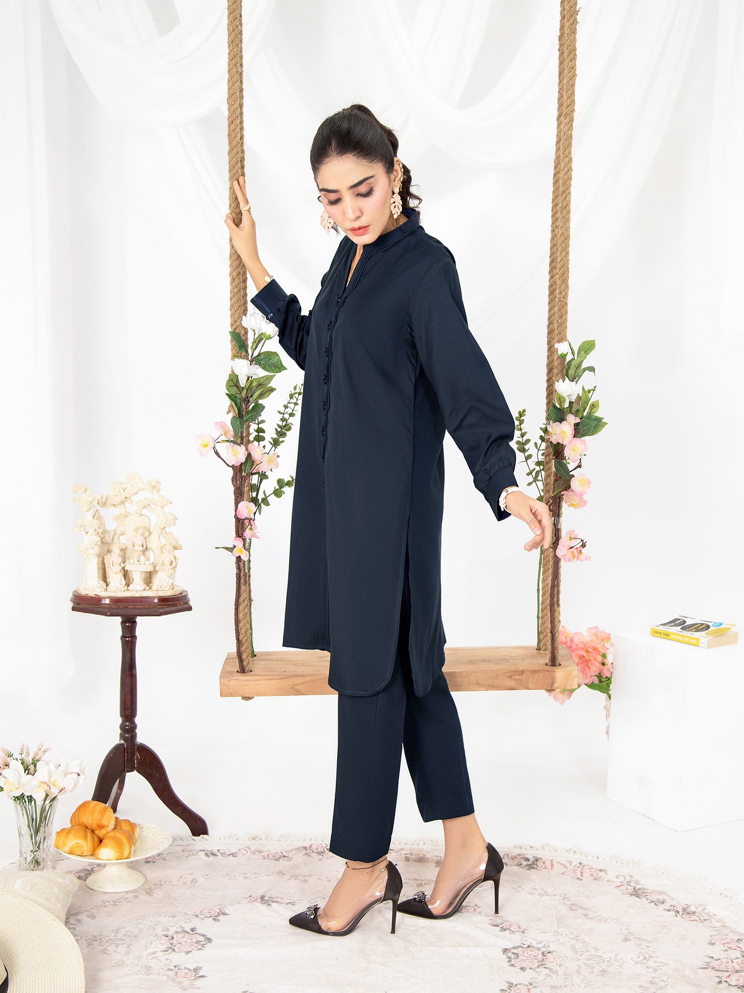 Navy Blue Women CO-ORDS Set  Stitched Suit (All Season) VW14-B