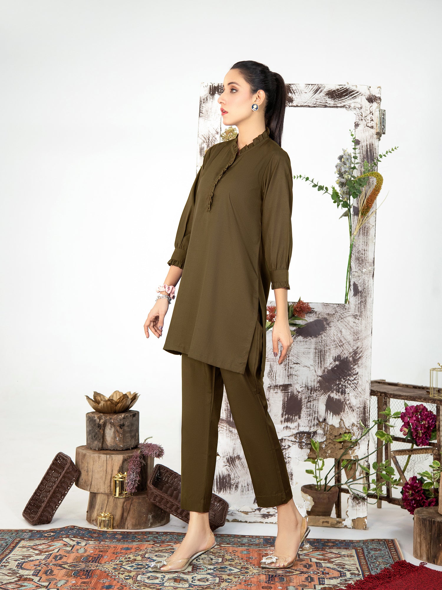 Brown Women CO-ORDS Set Stitched Suit VW01-A