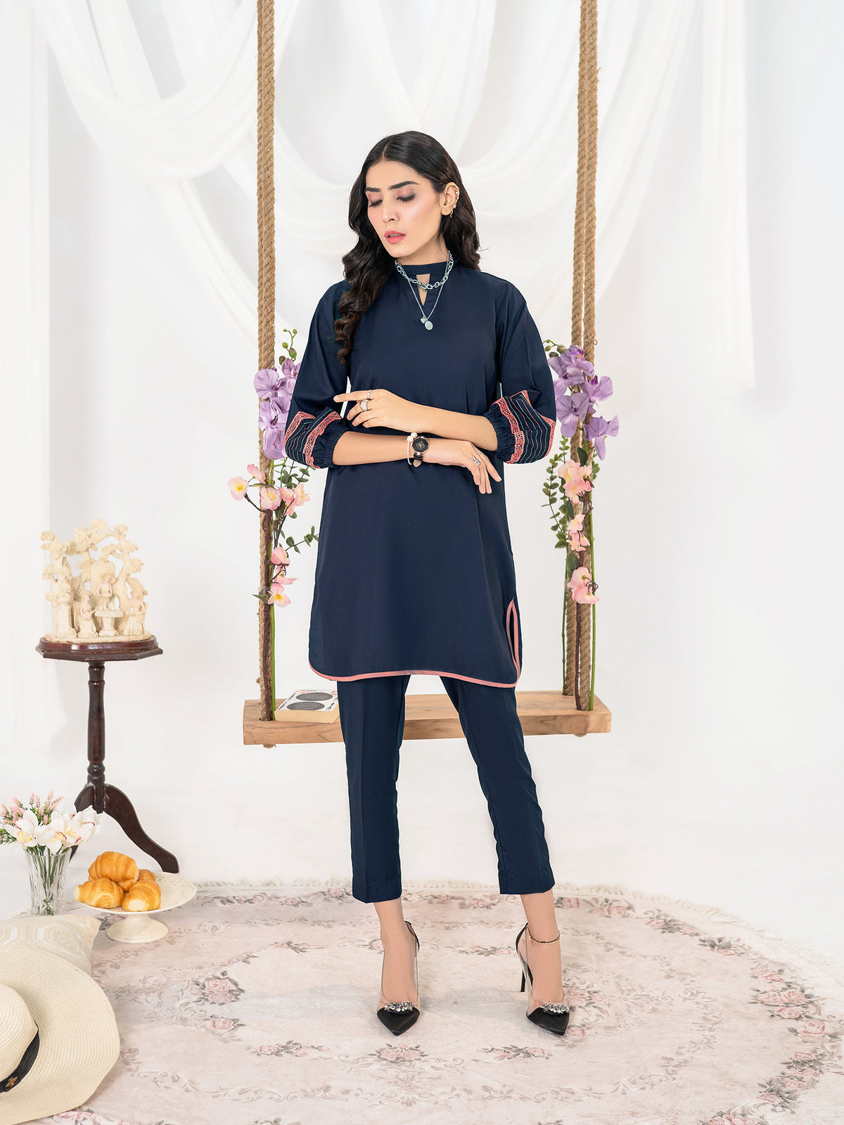 Navy Blue Women CO-ORDS Set Stitched Suit (All Season) VW13-B