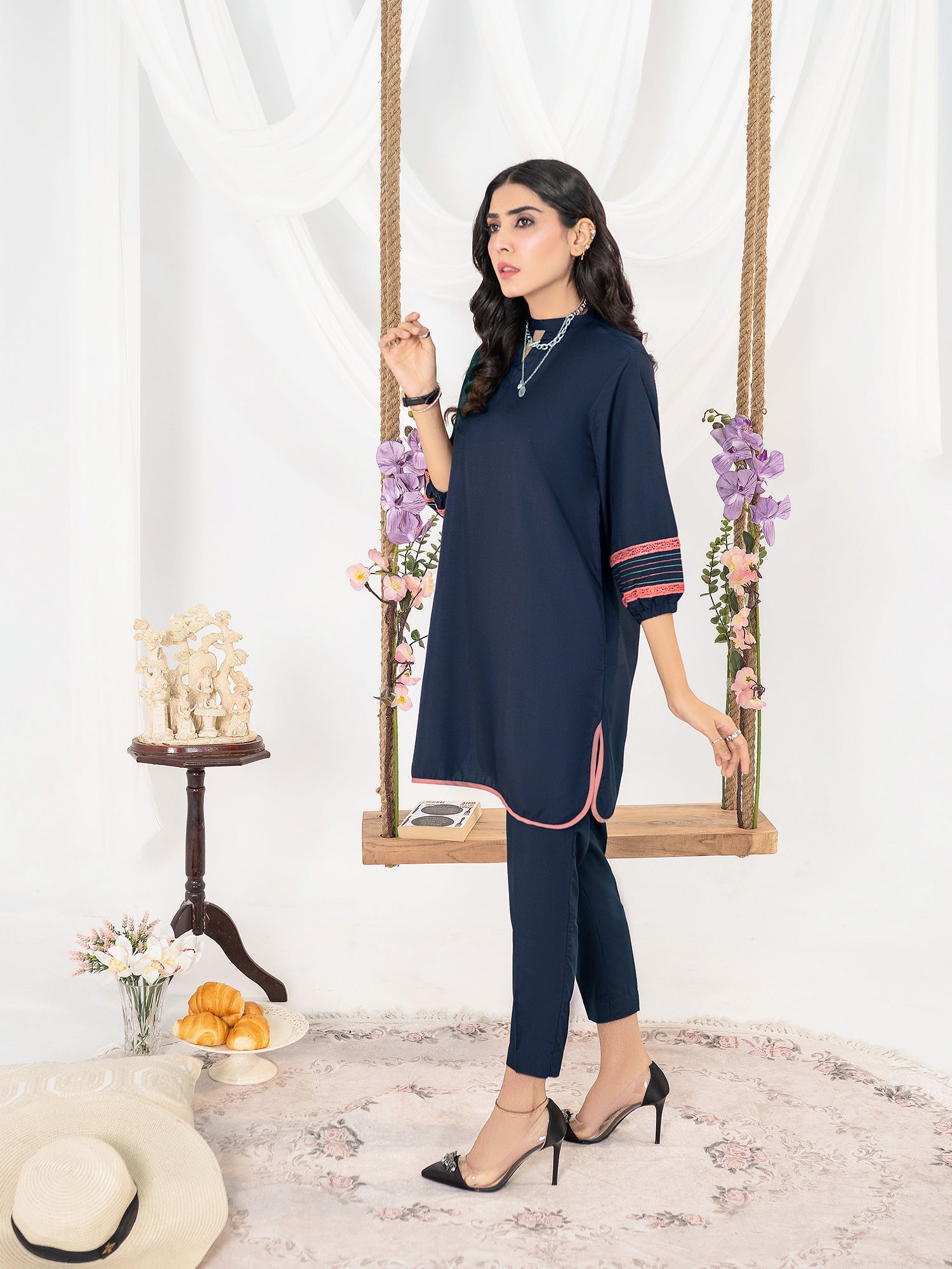 Navy Blue Women CO-ORDS Set Stitched Suit (All Season) VW13-B