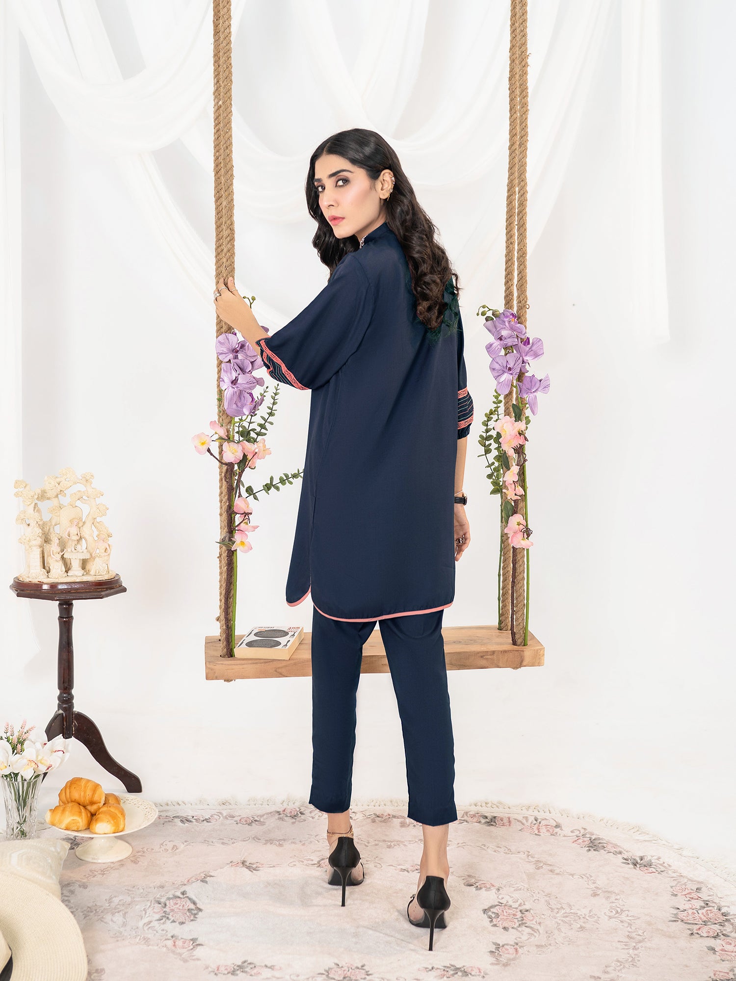 Navy Blue Women 2Pcs Stitched Suit (All Season) VW13-B