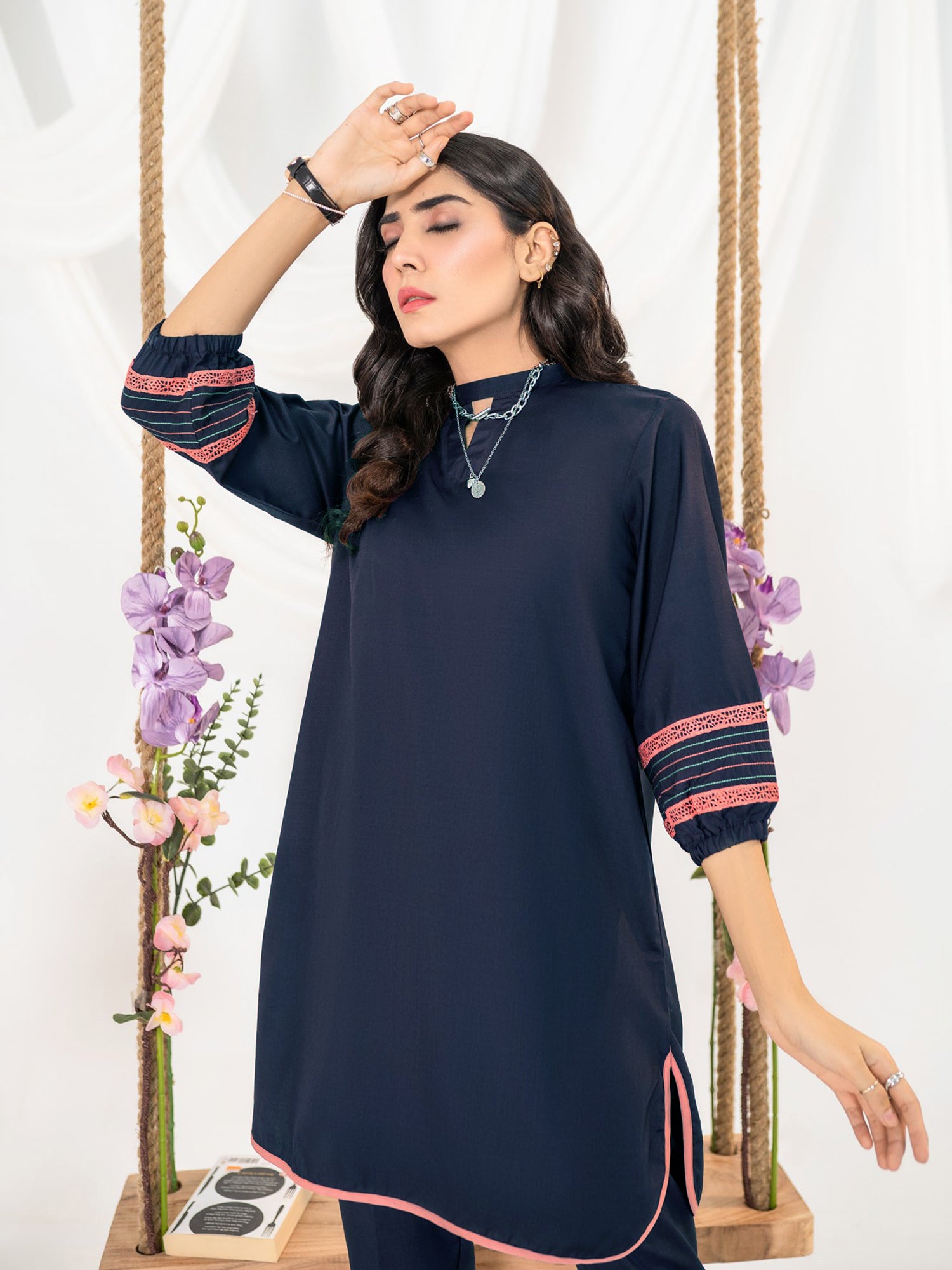 Navy Blue Women CO-ORDS Set Stitched Suit (All Season) VW13-B