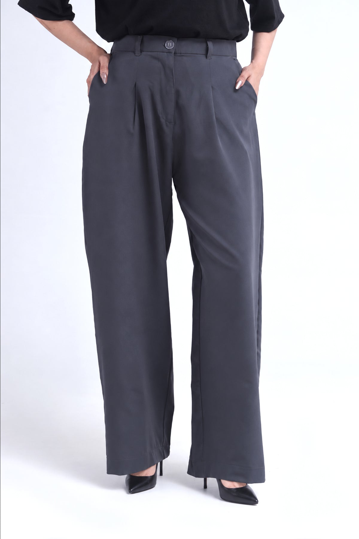 Ash Grey Wide-Leg Pants