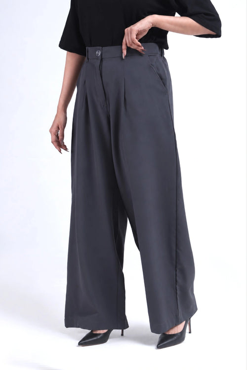 Ash Grey Wide-Leg Pants