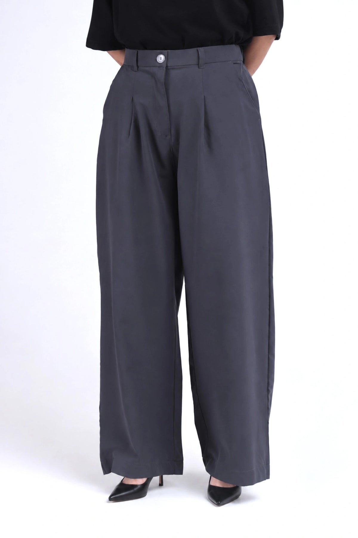Ash Grey Wide-Leg Pants