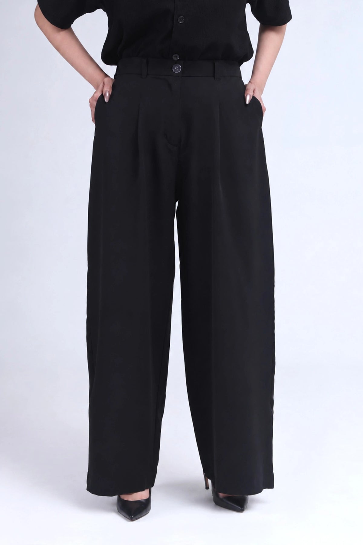 Midnight Black Wide-Leg Pants