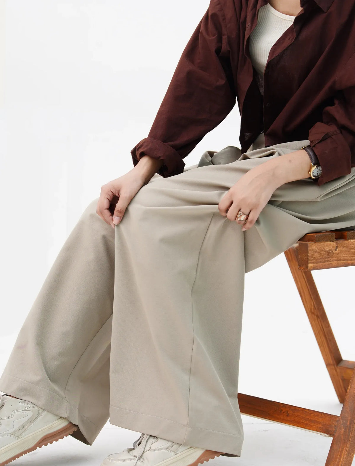 Ivory Wide-Leg Pants styled view