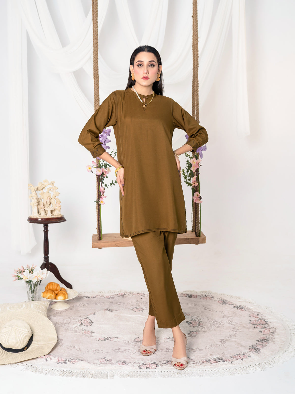 Deep Gold Women CO-ORDS Set Stitched Suit (All Season) VW04-A