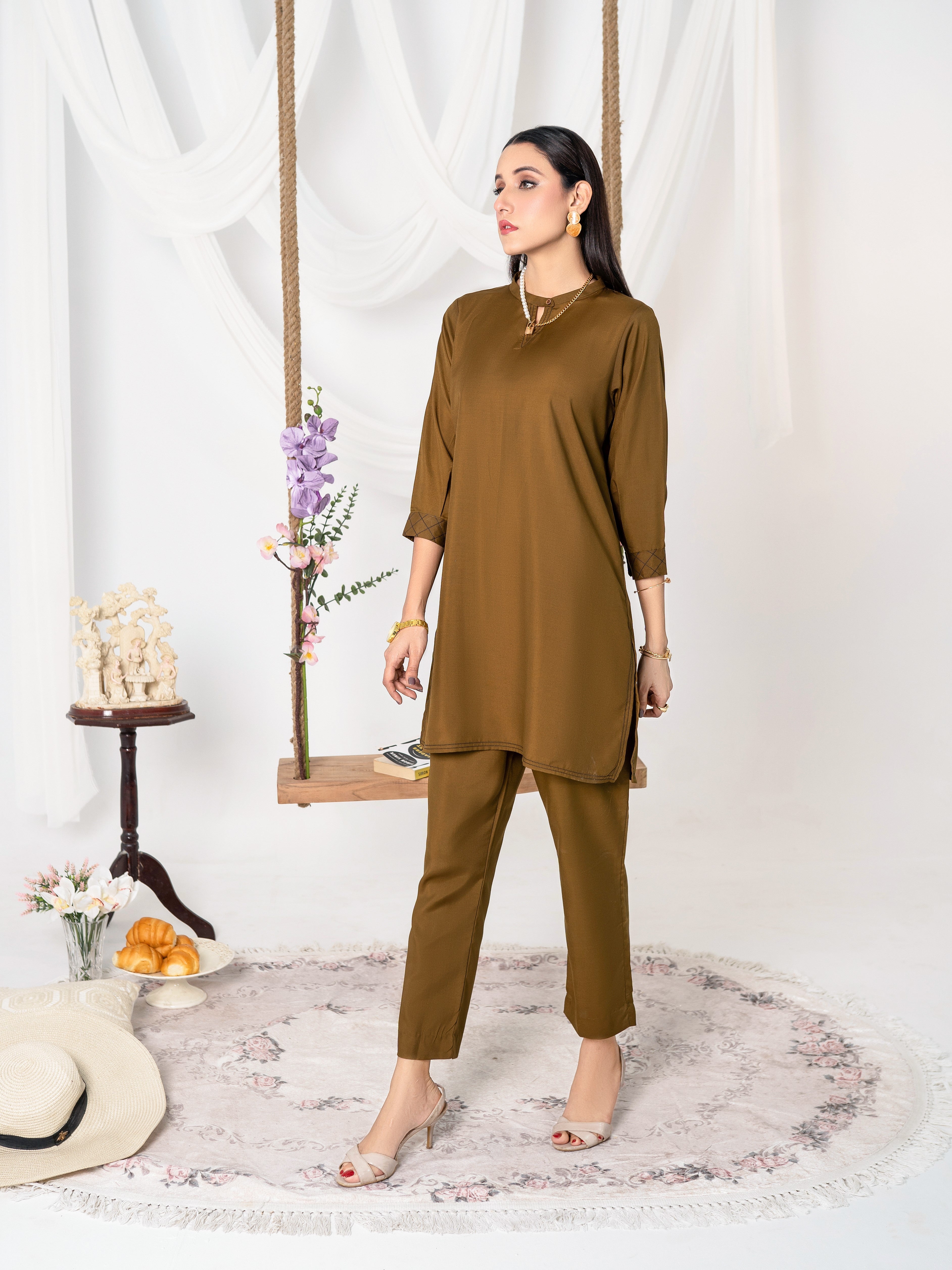 Deep Gold Women CO-ORDS Set Stitched Suit (All Season) VW04-A