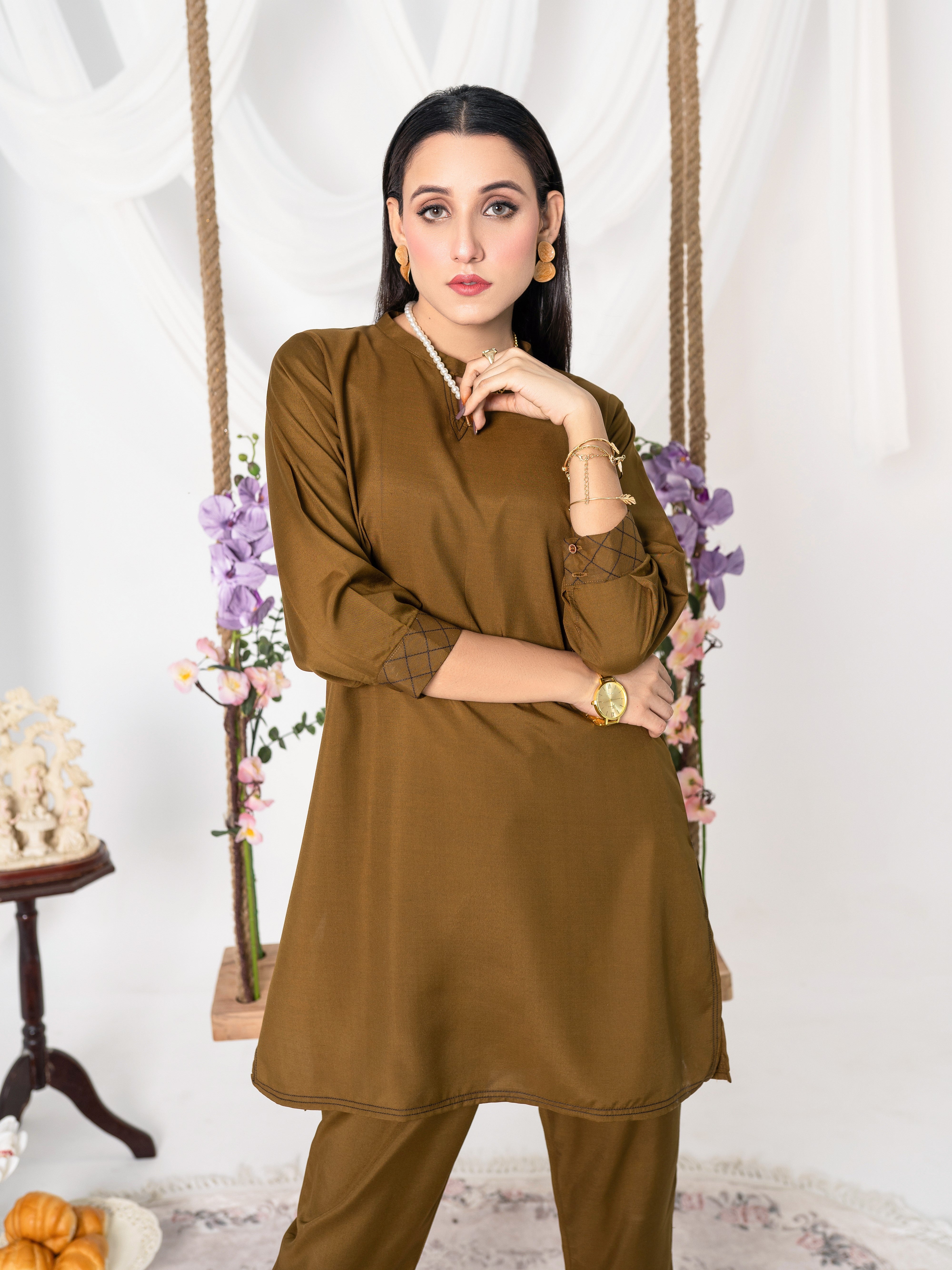 Deep Gold Women CO-ORDS Set Stitched Suit (All Season) VW04-A