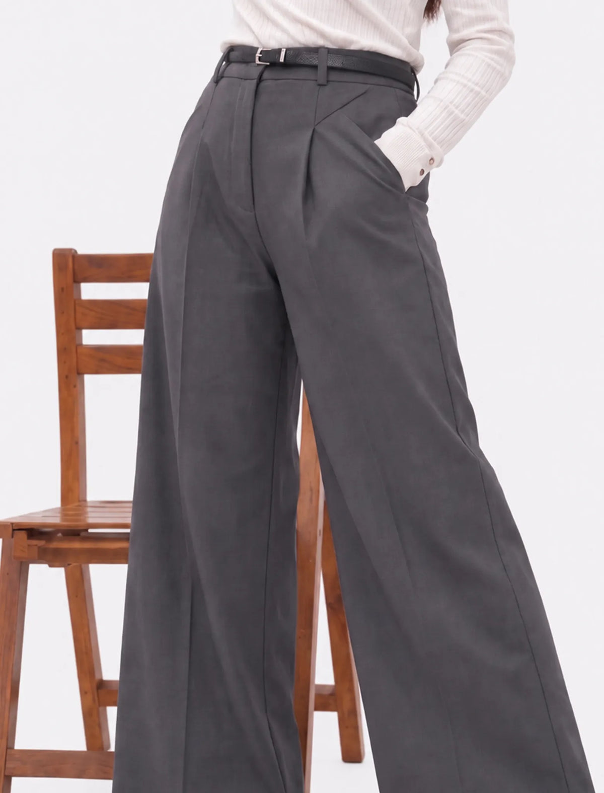Ash Grey Wide-Leg Pants back view