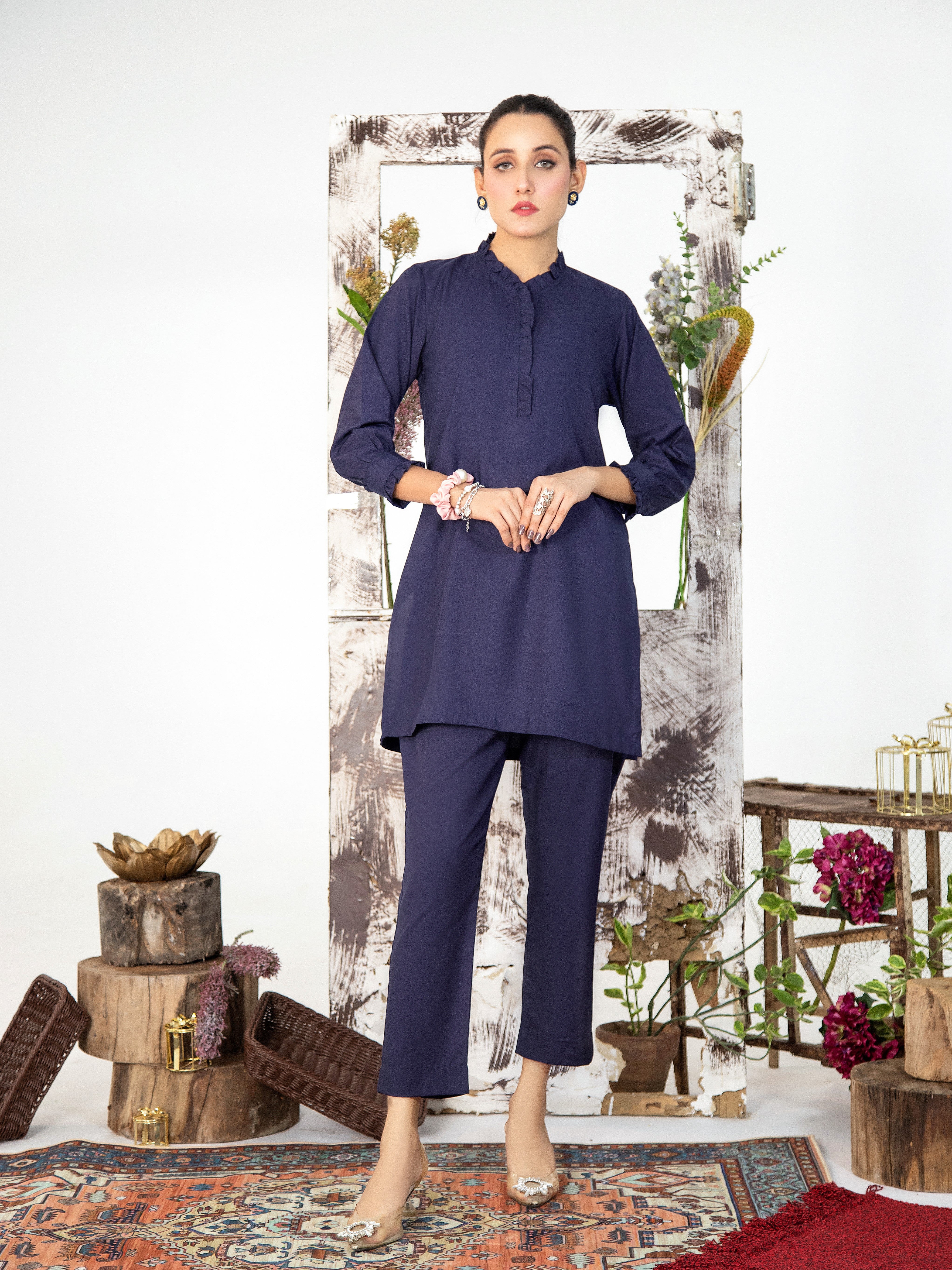 Navy Blue Women 2Pcs Stitched Suit (All Season) VW01-B