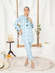 Aqua Strips Women CO-ORDS Set Stitched Suit VW07-B