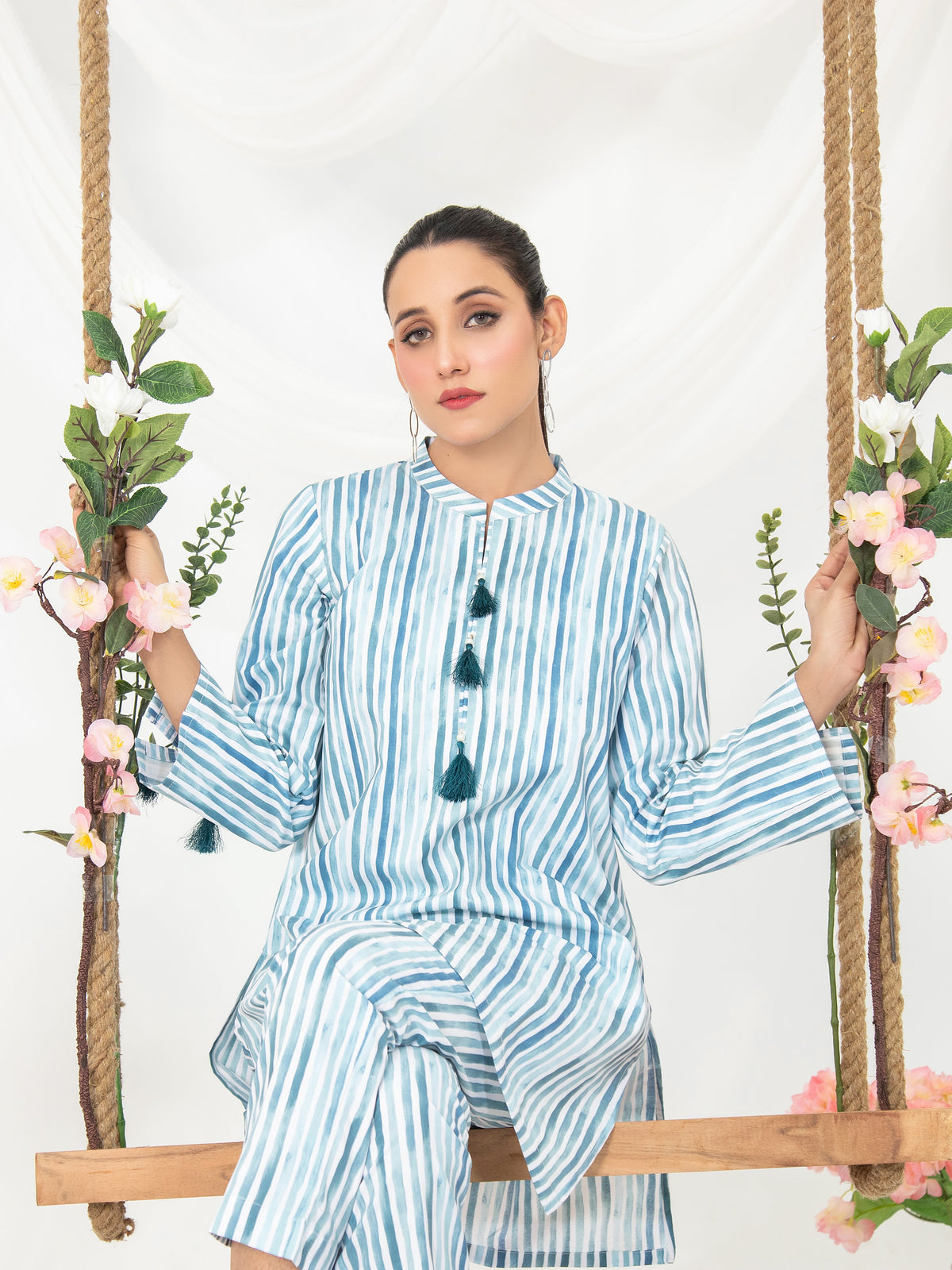 Aqua Strips Women CO-ORDS Set Stitched Suit VW07-B