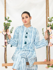 Aqua Strips Women CO-ORDS Set Stitched Suit VW07-B