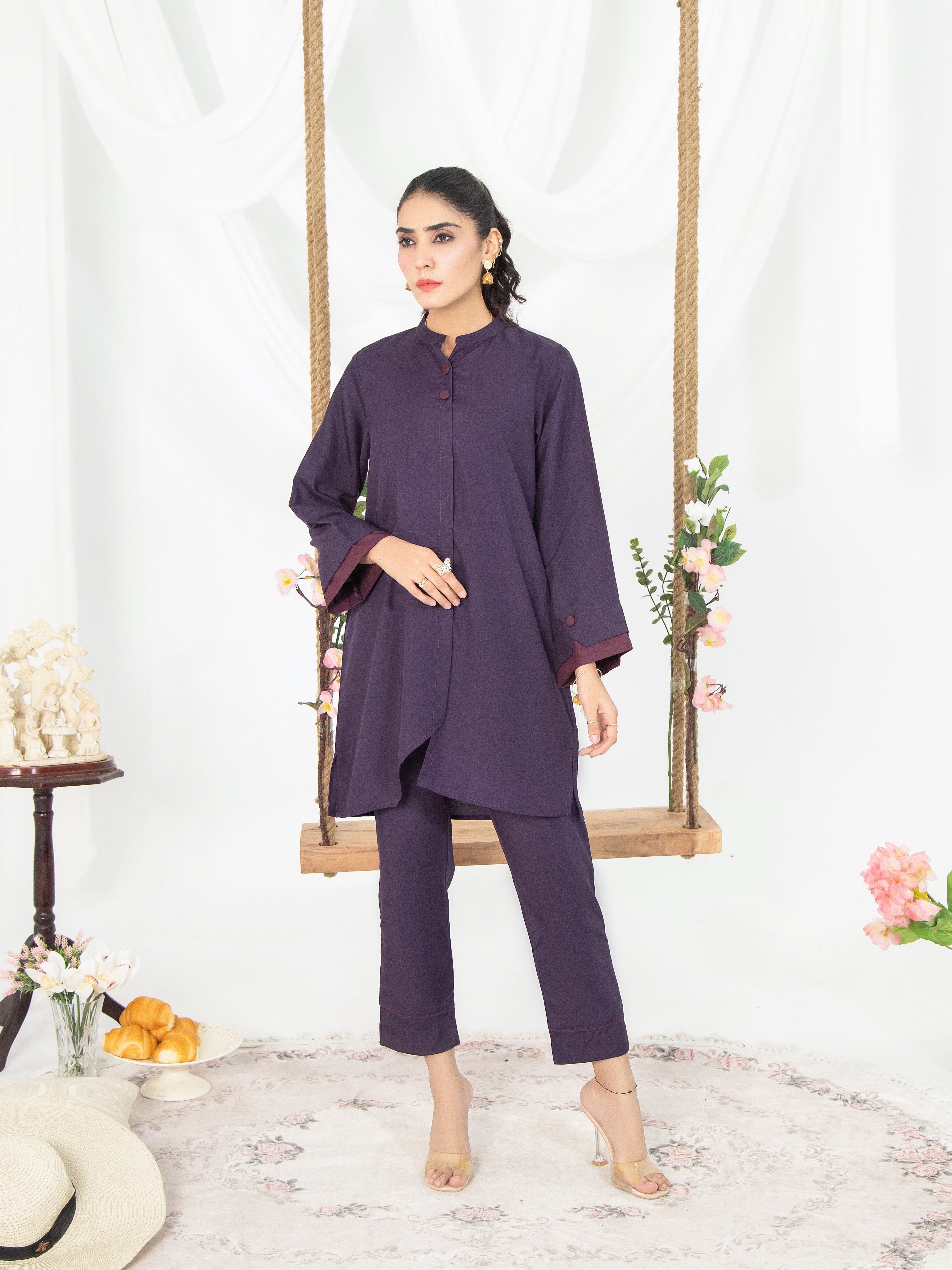 Purple Women 2Pcs Stitched Suit (All Season) VW02-A