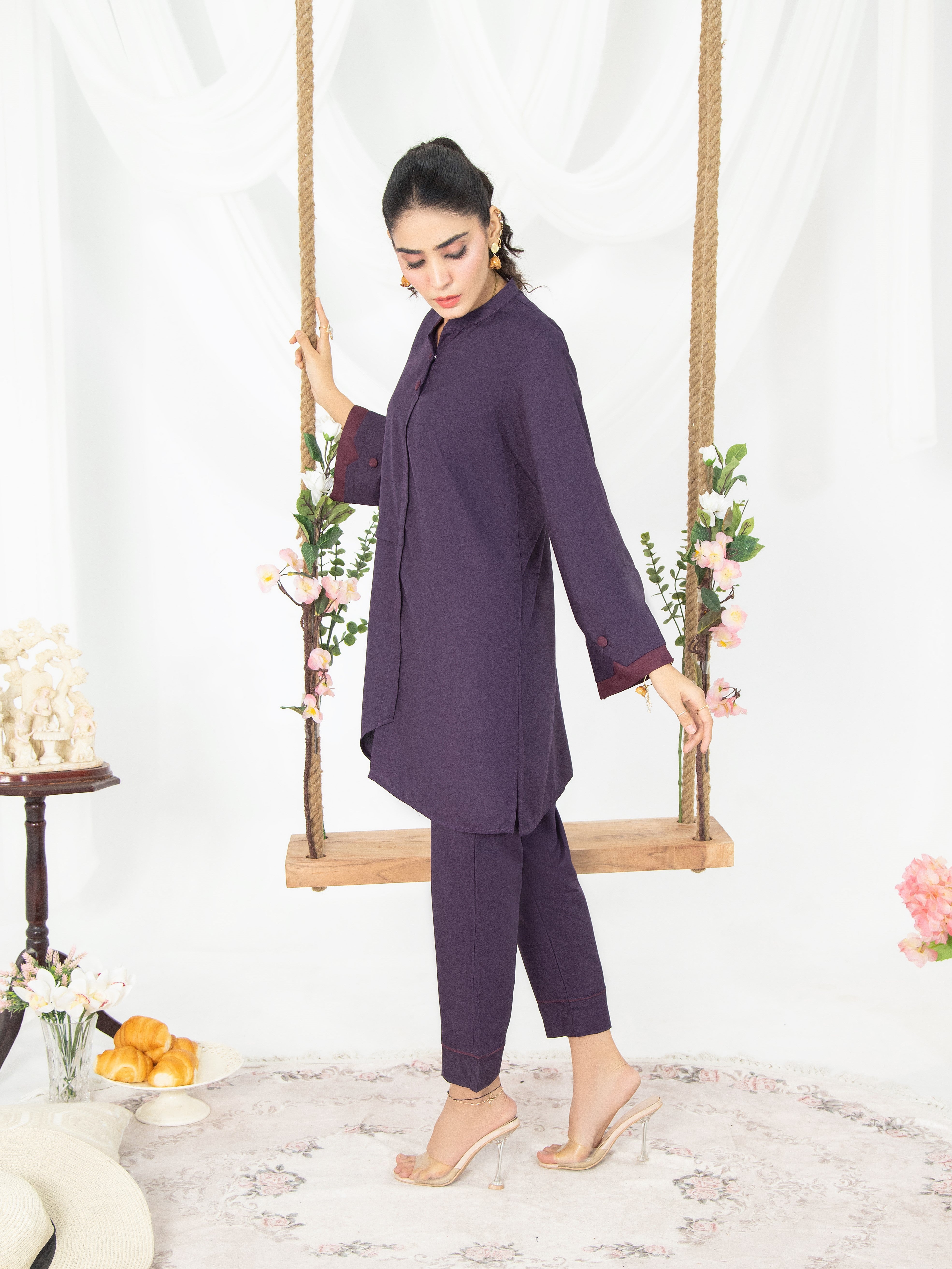 Purple Women 2Pcs Stitched Suit (All Season) VW02-A