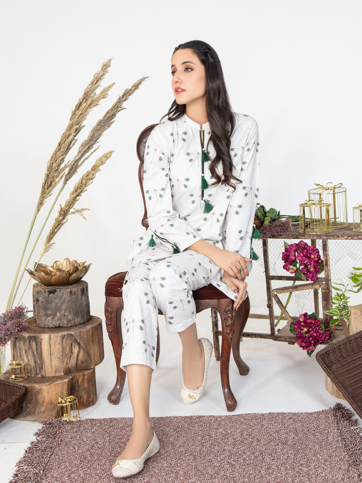 Butterfly Print Women CO-ORDS Set Stitched Suit VW07-A