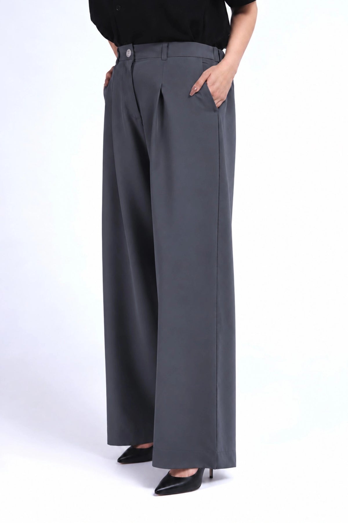 Ash Grey Wide-Leg Pants