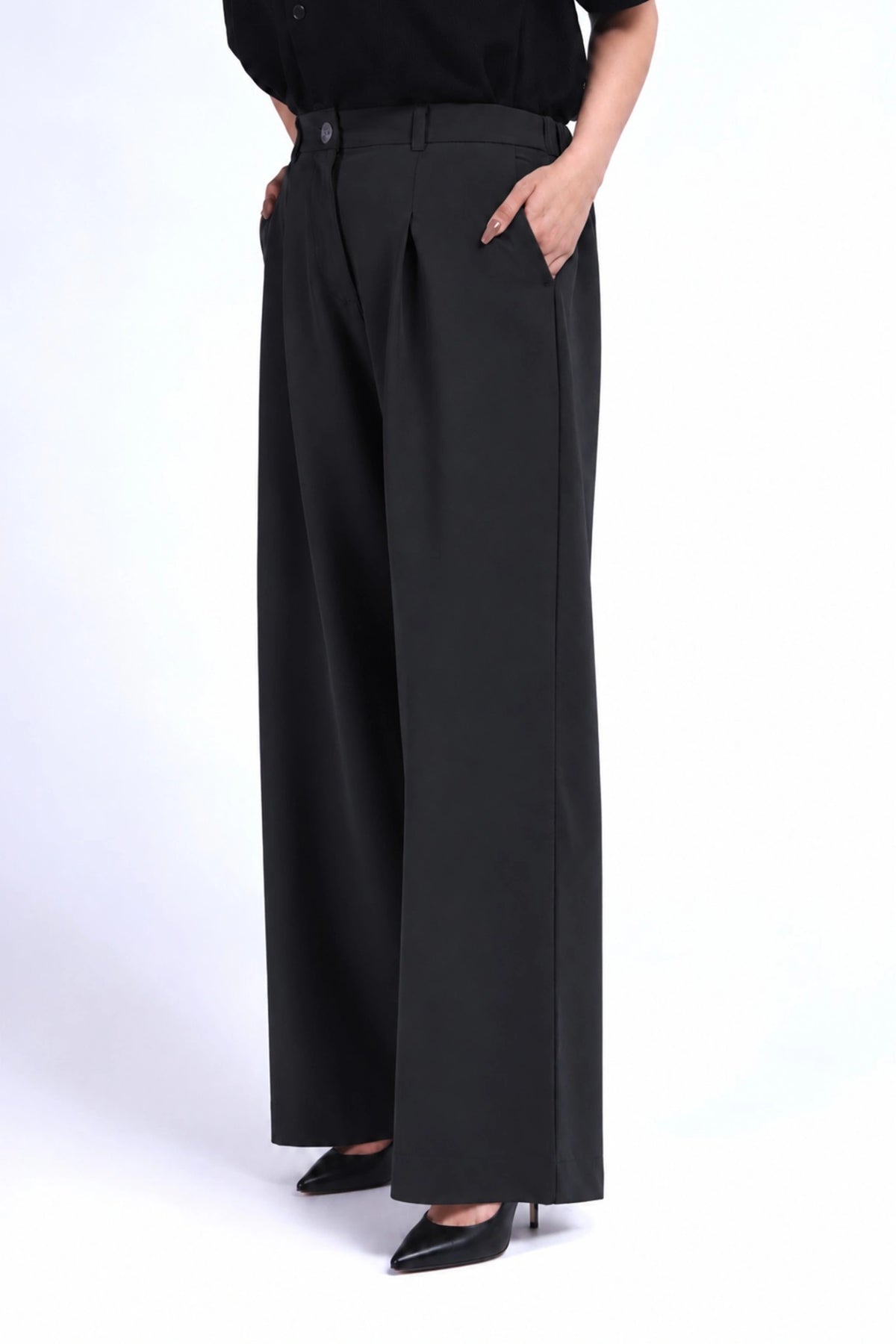 Midnight Black Wide-Leg Pants