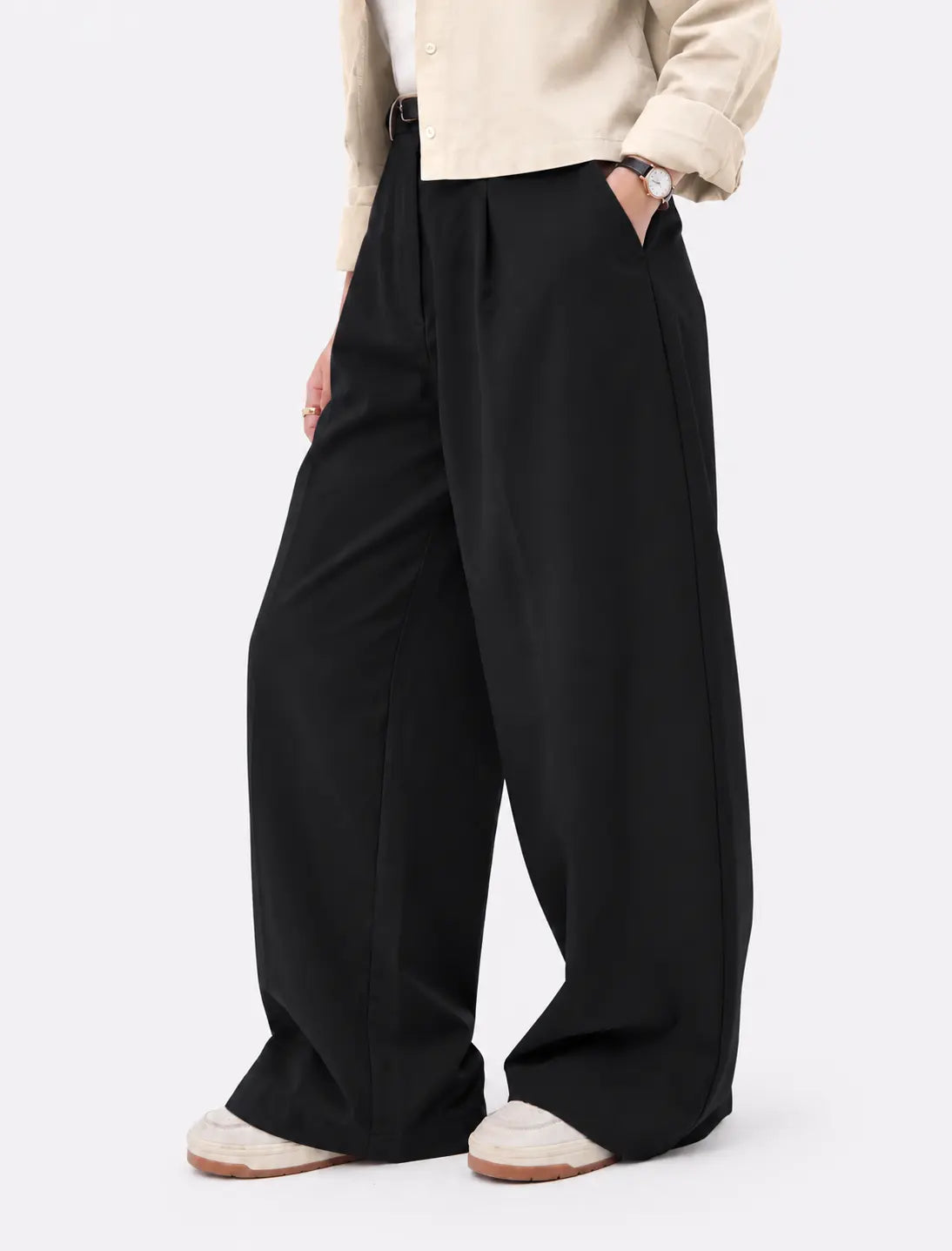 Midnight Black Wide-Leg Pants front view