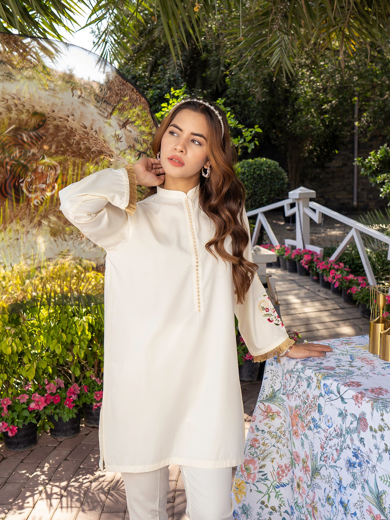 Cream Women CO-ORDS Set Stitched Suit (All Season) VW12-C