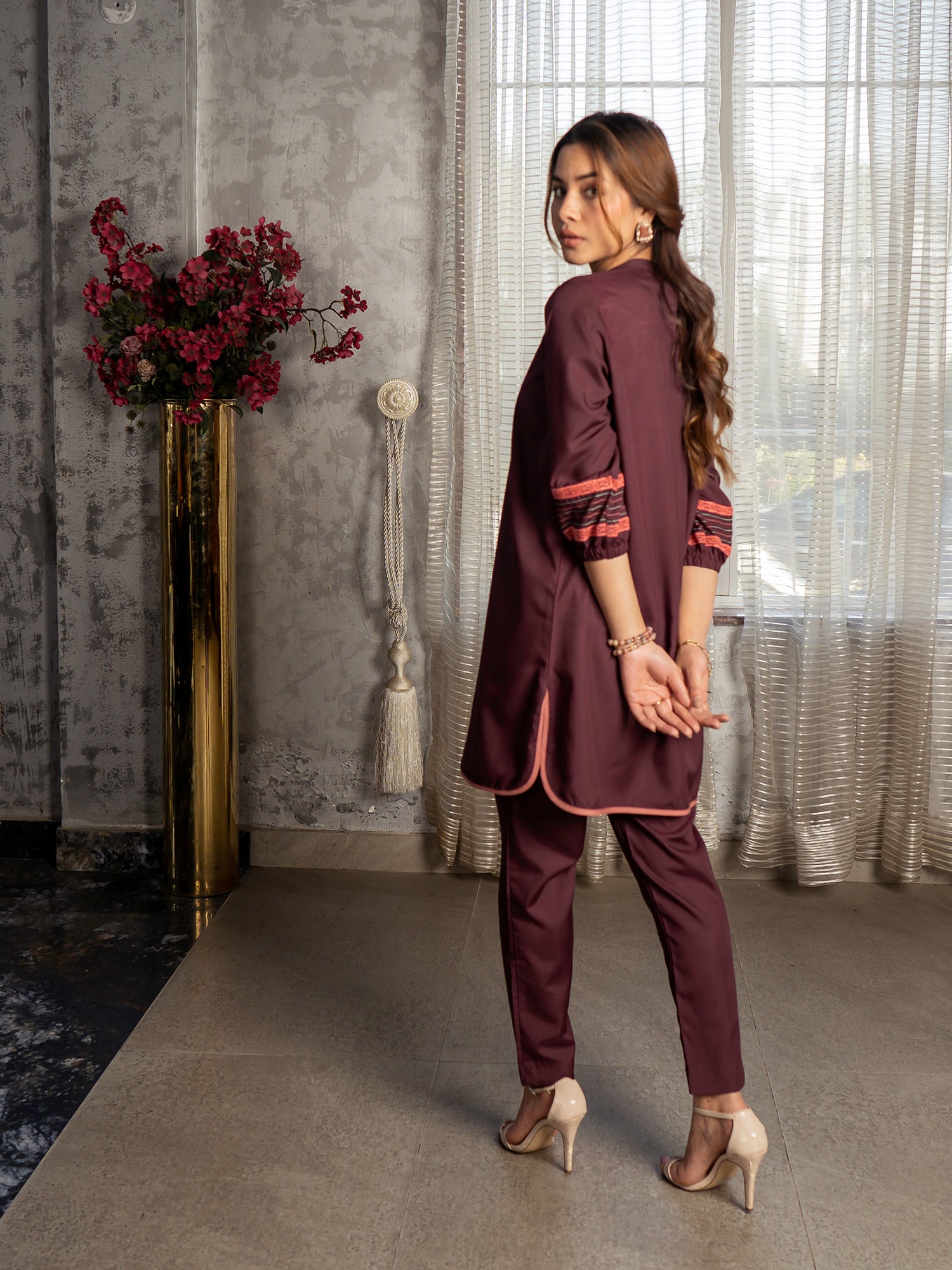 Burgundy Women CO-ORDS Set Stitched Suit (All Season) VW13-A