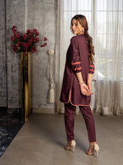 Burgundy Women CO-ORDS Set Stitched Suit (All Season) VW13-A