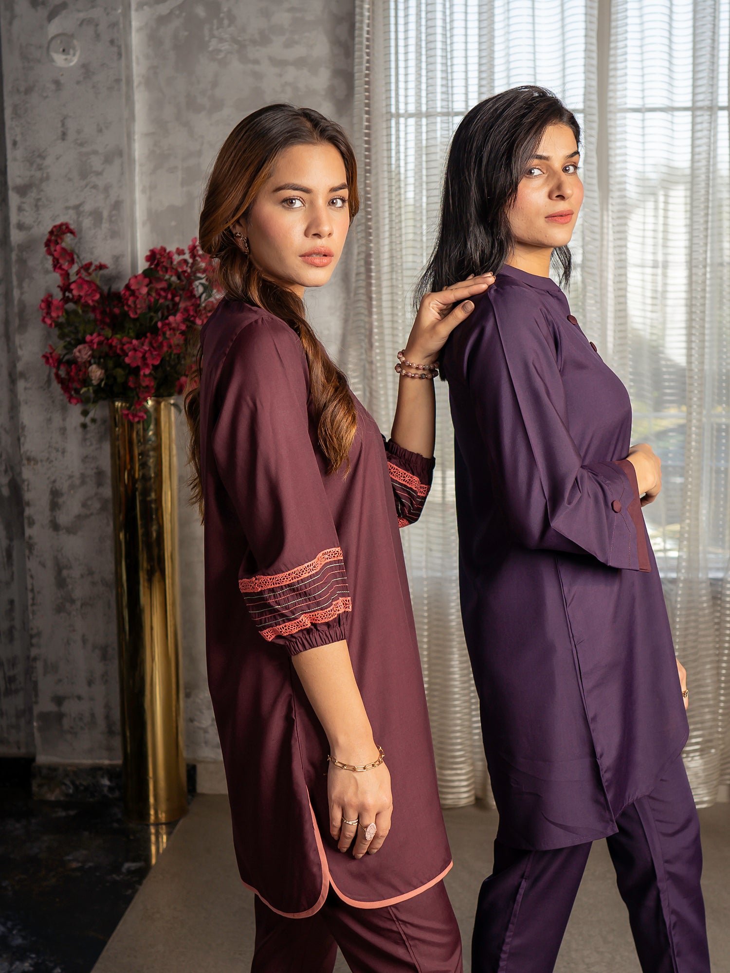 Burgundy Women CO-ORDS Set Stitched Suit (All Season) VW13-A