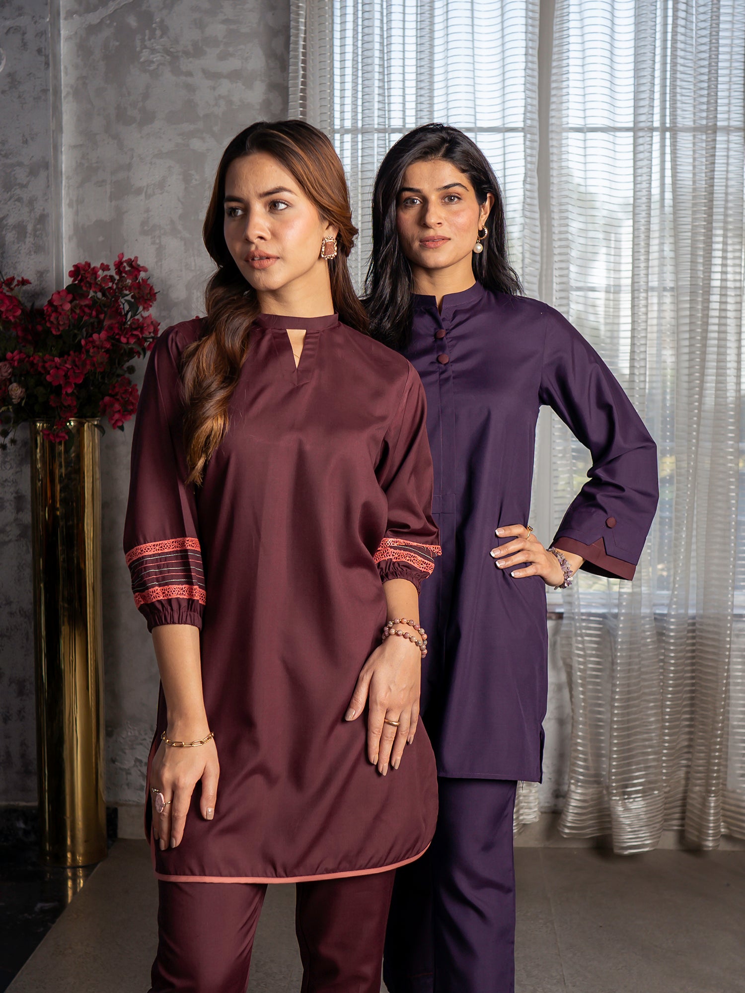 Burgundy Women CO-ORDS Set Stitched Suit (All Season) VW13-A