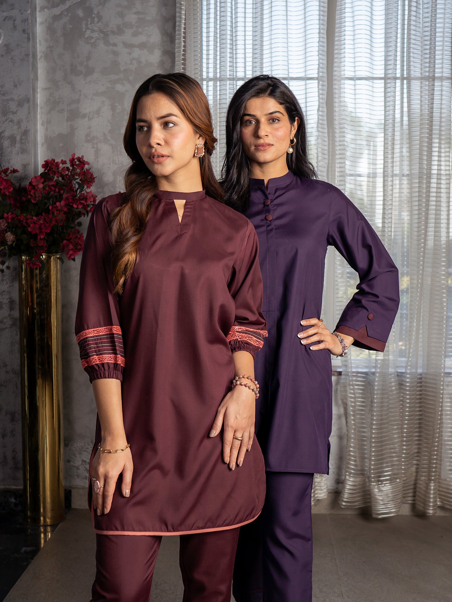 Burgundy Women 2Pcs Stitched Suit (All Season) VW13-A