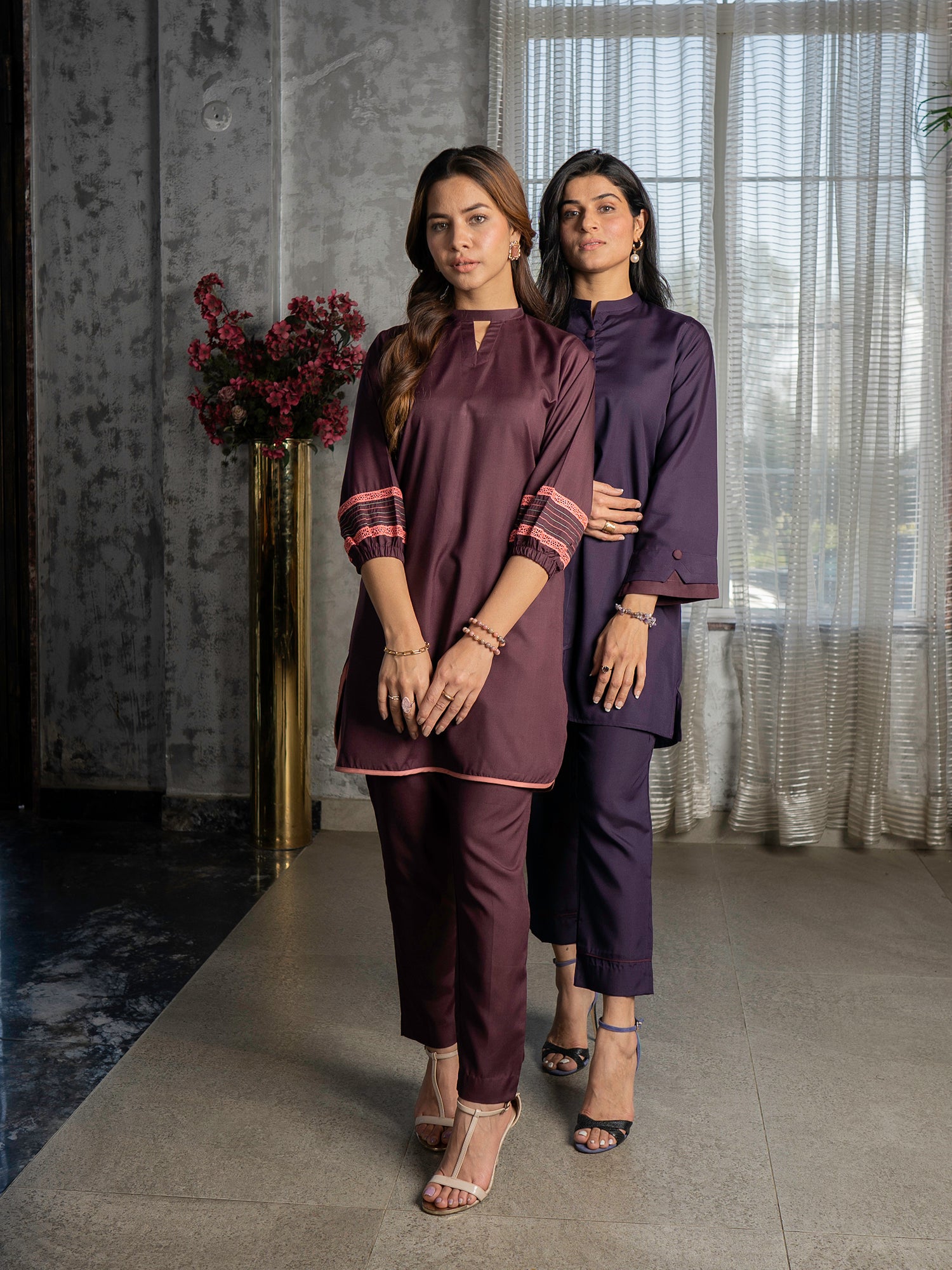 Burgundy Women CO-ORDS Set Stitched Suit (All Season) VW13-A