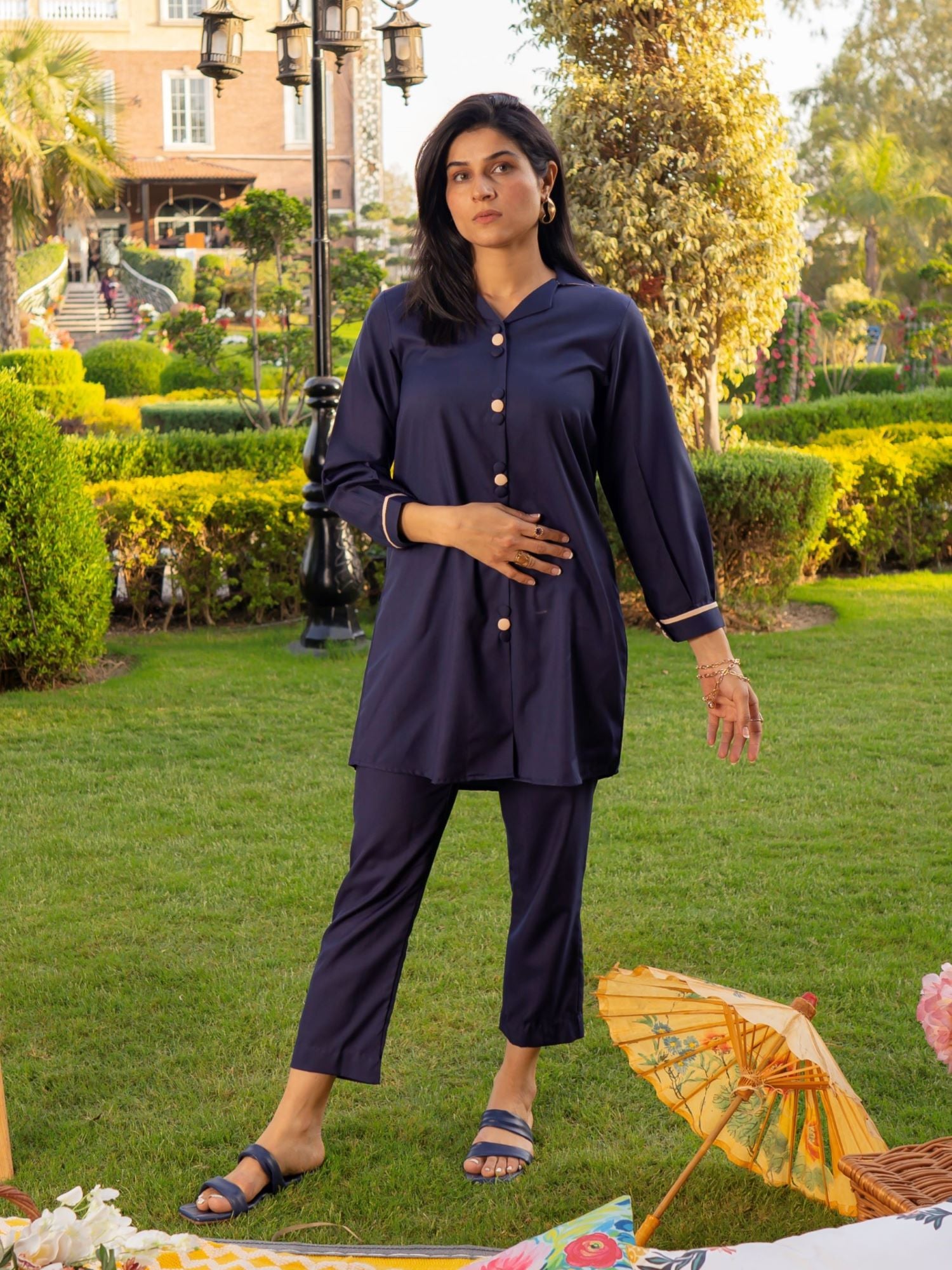 Navy Blue Women 2Pcs Stitched Suit (All Season) VW03-B