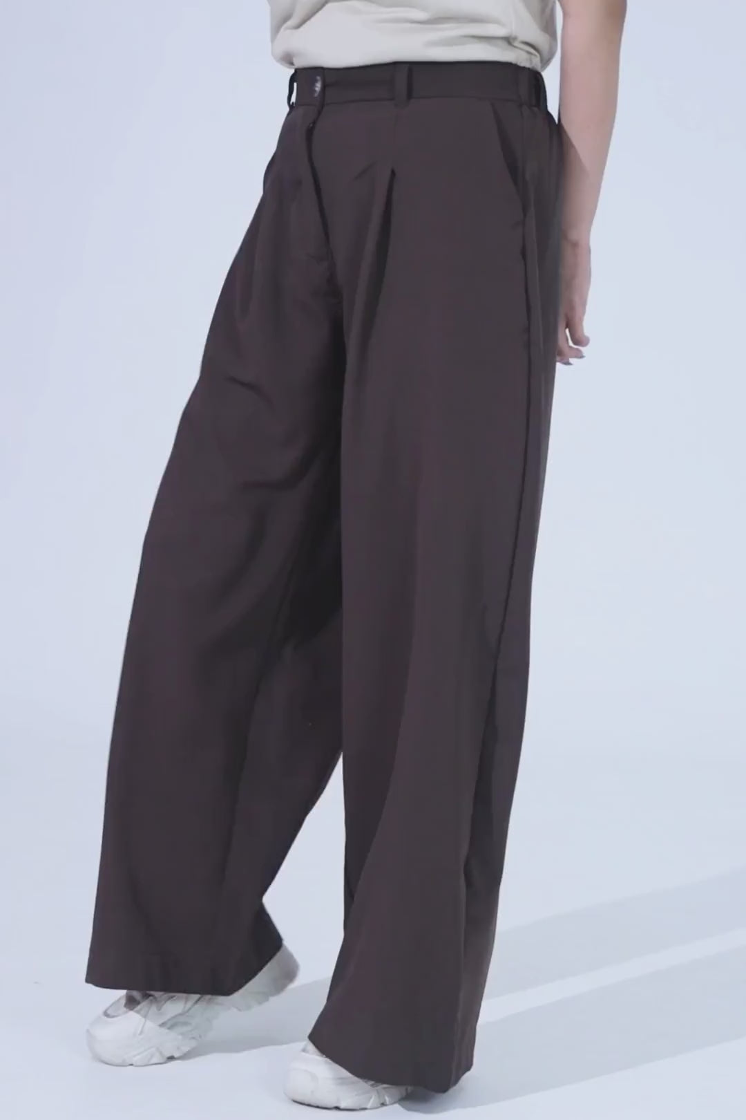 Mocha Brown Wide-Leg Pants fit video
